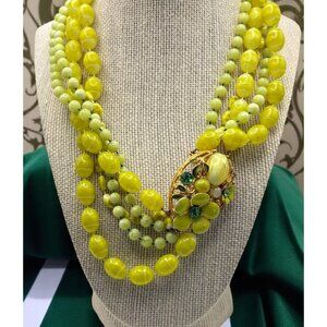 Vintage 60s Seleni Necklace Beaded Multi-Strand Floral Rhinestone Clasp 18 Inch